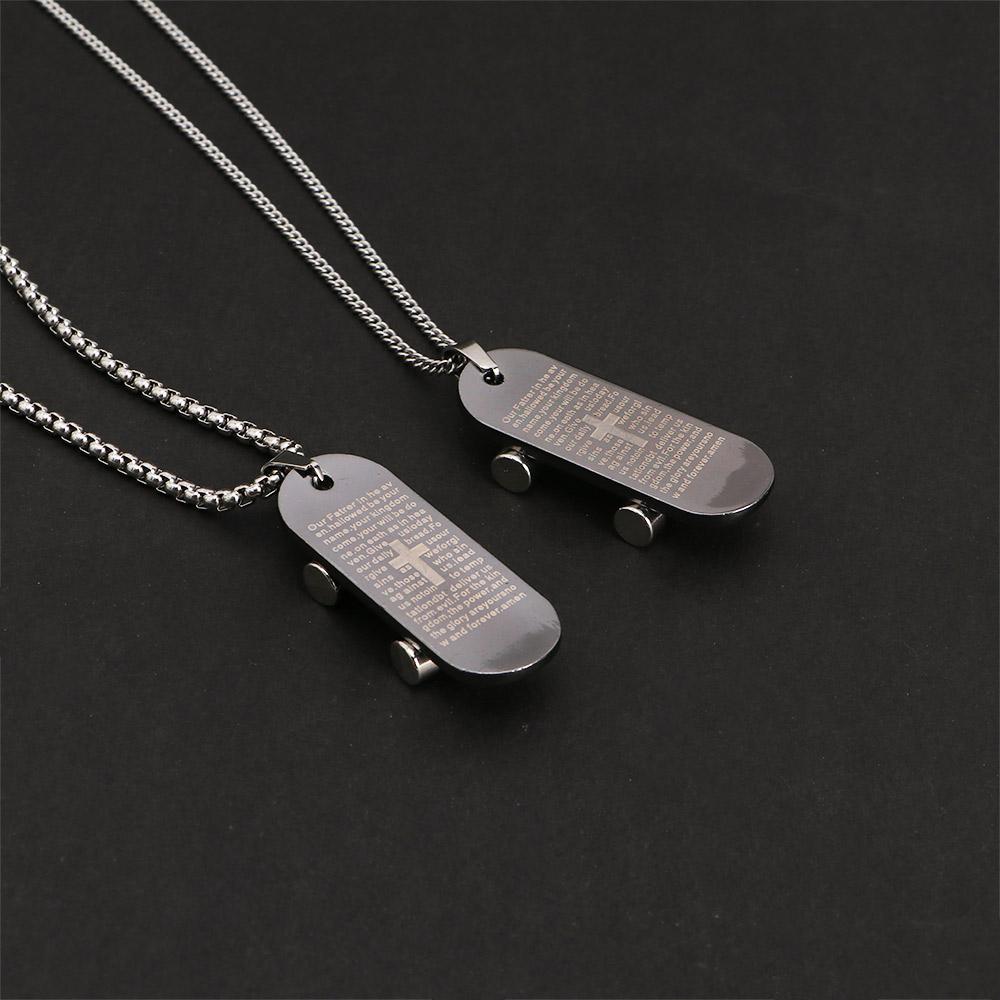 Skateboard Men Jewelry Hip hop Punk Couple Necklace Cross Pendant Stainless Steel Necklace Letter