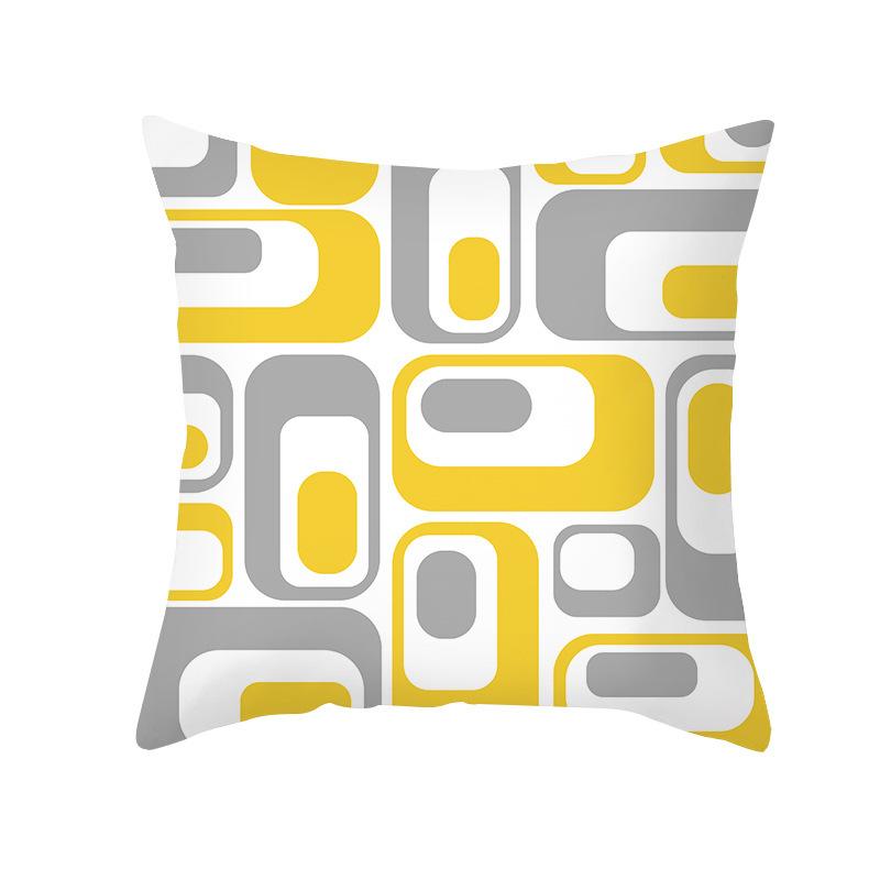 Nordic Simple Peach Leather Velvet Pillowcase Yellow and Gray Geometric Pattern Office Sofa Pillowcase