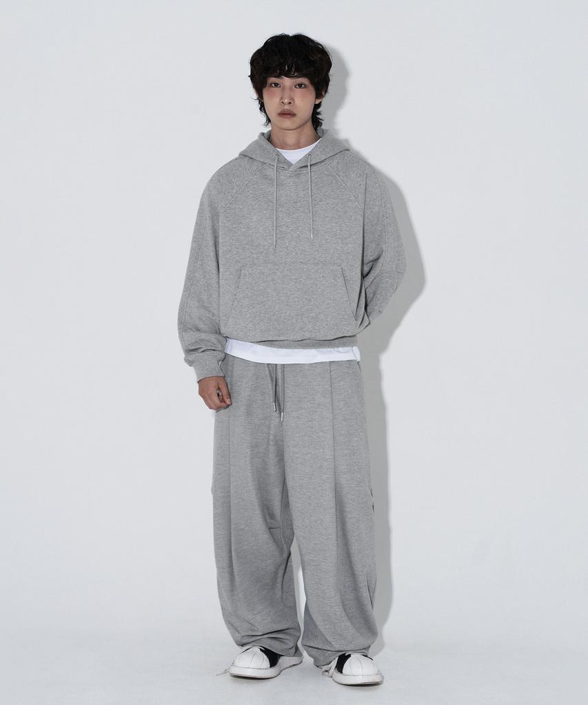 LEMAIN SECOND Sleeve Double-Pleat Raglan Hooded Sweatshirt [Grey]