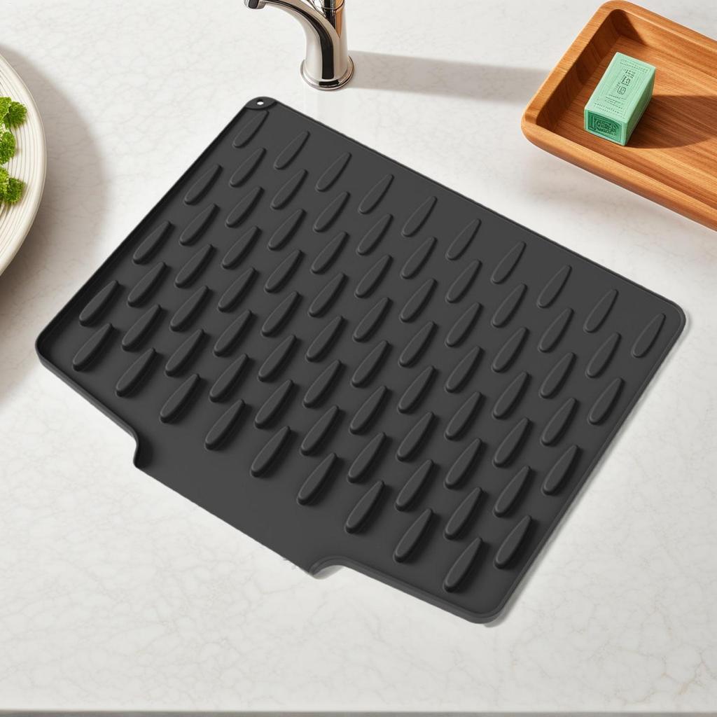 Silicone Dish Mat Heat Resistant Drainer Pad Sloped Non-Slip Draining Mat For Counter Refrigerator Drawer Liner Food Water