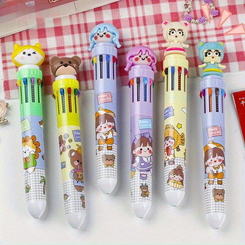 Back to school season 2pcs 0.5mm Ten Color Ballpoint Pen Cartoon Cute Creative Multi-Color Color Pen Student Multi-Function Pen Multi-Color Ten-Colo