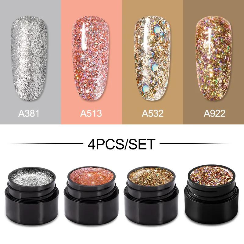 ROSALIND 4PCS Gel Nail Polish Lot Set Glitter Nail Gel Polish Soak Off UV Nail Polish Gel Set