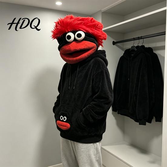 Soft Lounge Clothes Big Mouth Creature Flannel Hoodie Unisex Oversized Fleece Hooded Hoodies Sweatshirt Plush Pullover Top for Halloween Party Daily