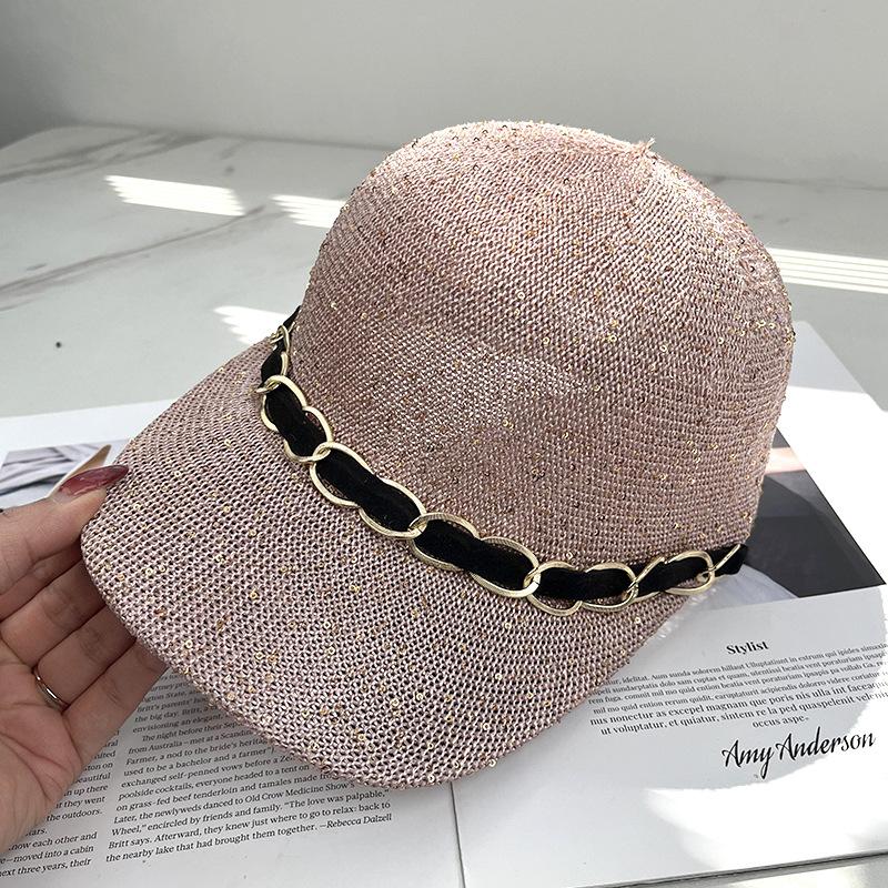 Spring and summer new trend fashion sequin woven cap women's niche breathable face small baseball cap shade