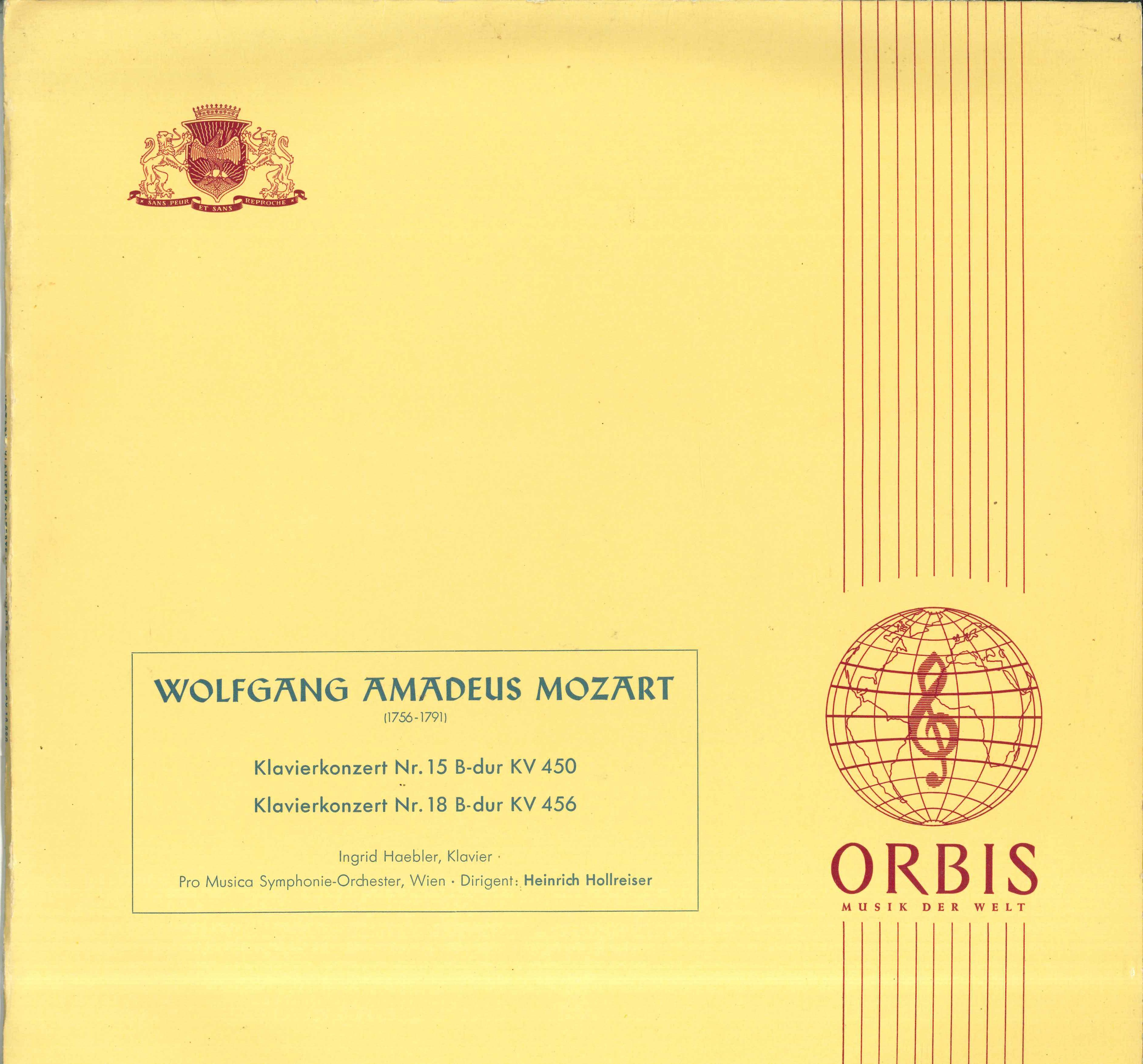 

LP Record INGRID HAEBLER HEINRICH HOLLREISER Mozart Klavierkonzert Nr15 B Dur Kv CX10090 ORBIS Germany Classical Used