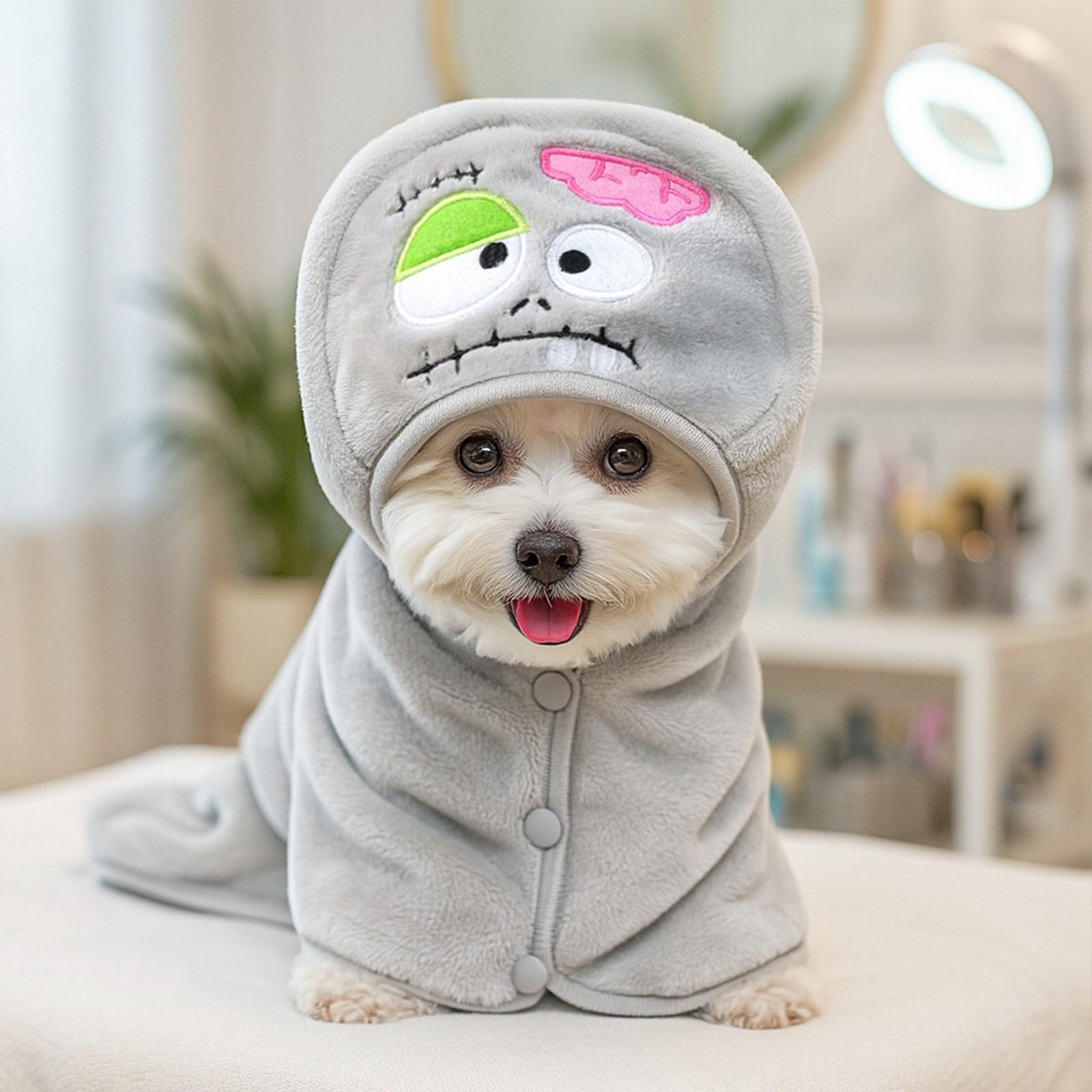 

Halloween Pet Hooded Bath Towel for Small Dogs Puppy Cartoon Drying Bath Towel Absorbent Bathrobe Warm Blanket Ghost Pumpkin L