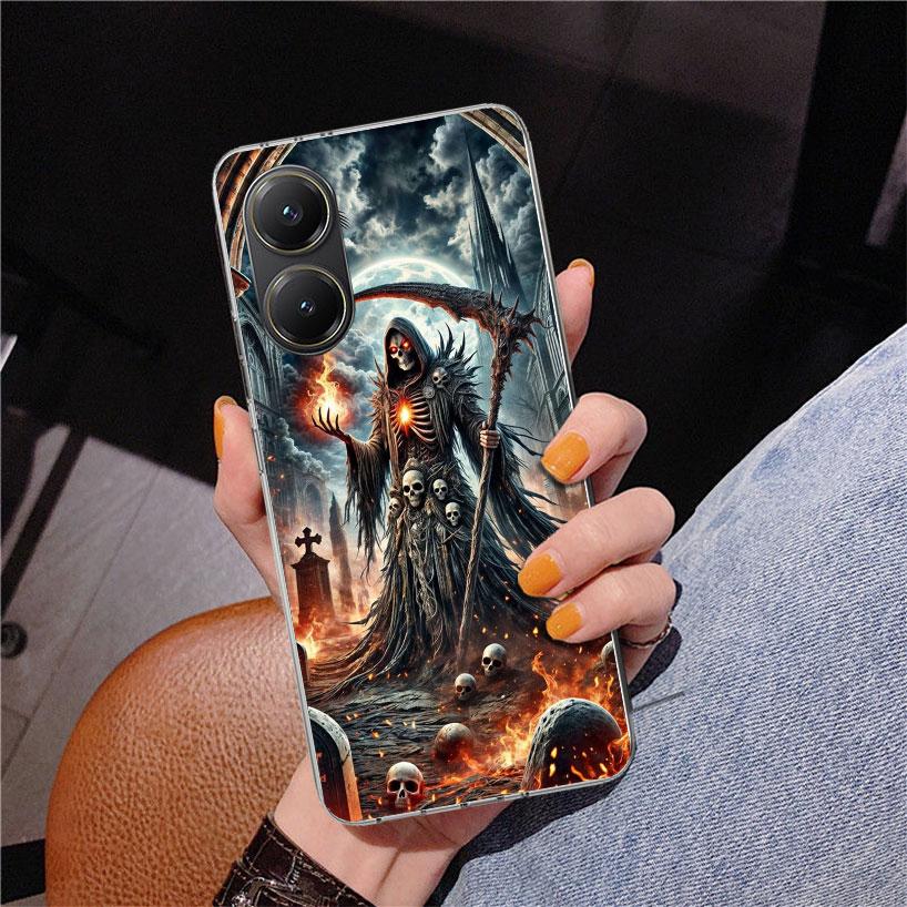 Death Grim Reaper Skull Scythe Phnoe Case for Xiaomi Poco X5 X6 X7 Pro X4 Gt F7 Ultra M8 M7 Redmi 15C 15 13C 13 12C 12 Unique Co