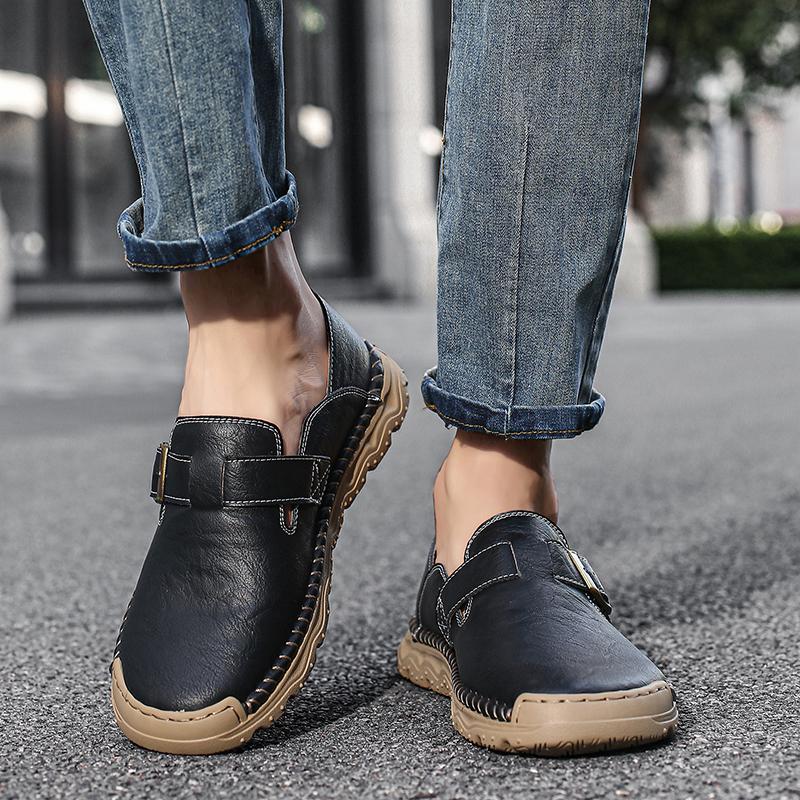 Men's Casual Leather Sneakers Handmade Outdoor Low-top Shoes