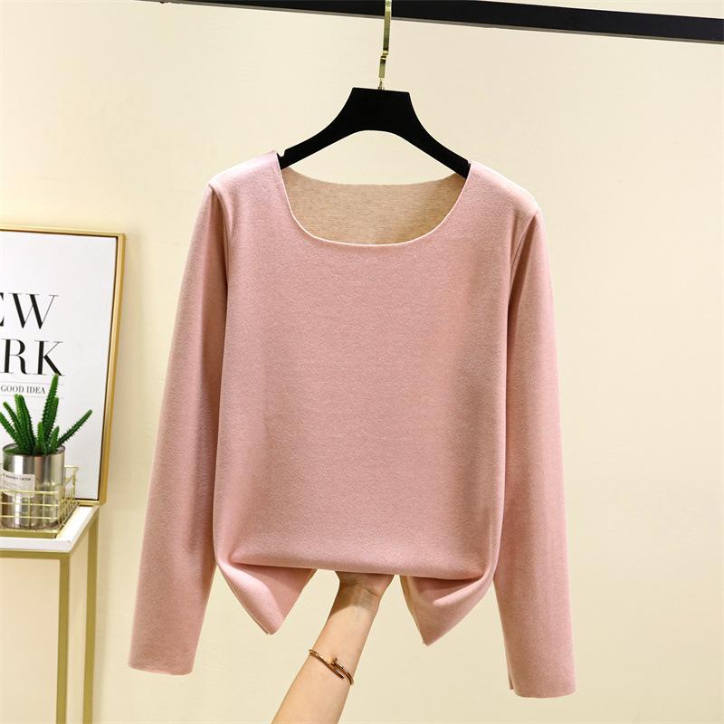 Ladies' Loose Comfortable Casual Fashionable And Warm Underwear With Seamless Round Neck And Thick Velvet Top