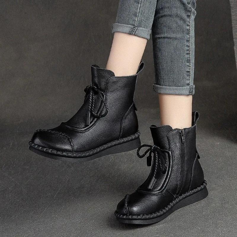 Shoes for Women  Cross-tied Ladies Boot Daily Boots  Cotton Shoes Round Toe Comfortable Flat Shoes Women Ankle Boots