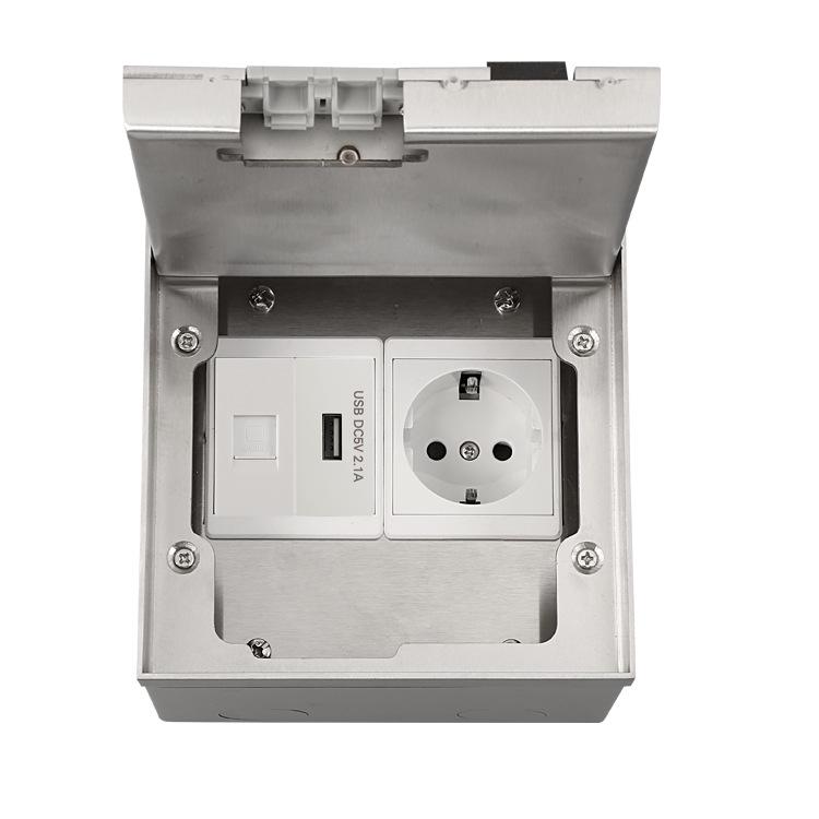 Stainless Steel Marble Style USB-C Floor Socket Box with Flip-top, Euro/German Standard