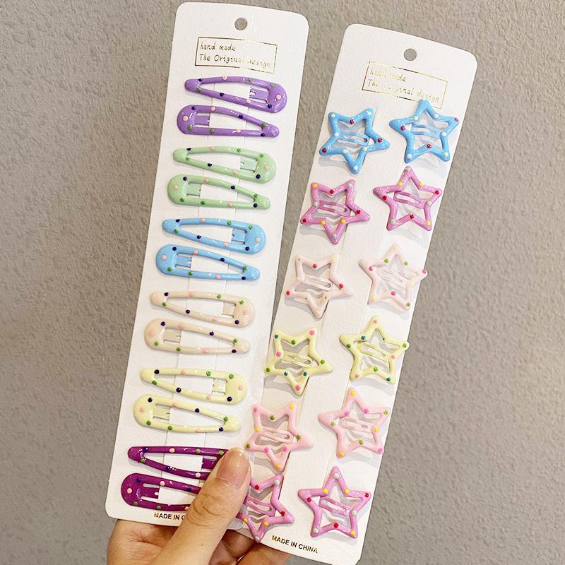 10PCS/Set Girls Cute Colorful Star Waterdrop Shape Hairpins Kids Sweet Hair Ornament Clip Barrettes Hair Accessories