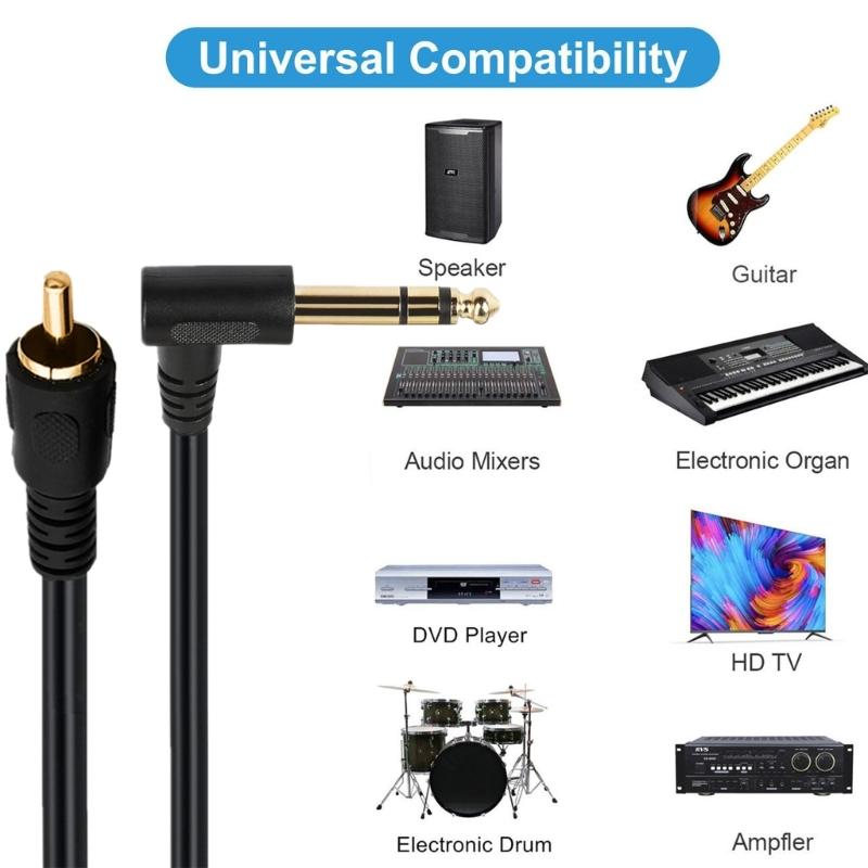 Right Angle 6.35mm Mono To Mono Plugs Stereo Cord 6.35mm Mono Male To Mono Male for Guitar Receiver