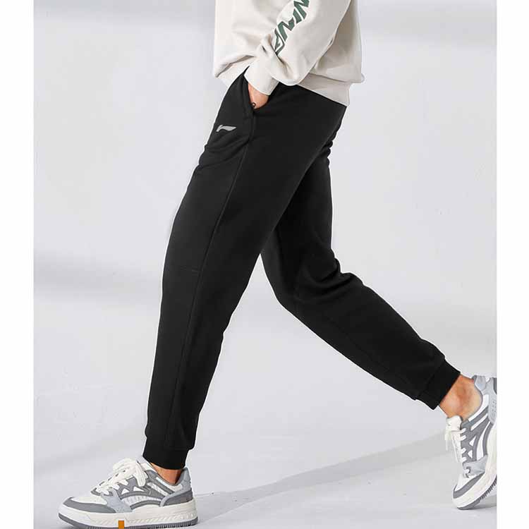Li Ning Plain Logo Elastic Quick-Dry Mid-Waist Straight-Leg Breathable Lightweight Cuffed Sports Pants Men pants Black AYKT551-1
