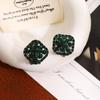 Silver Needle Rhinestone Stud Earrings - Luxurious Green Geometric Design