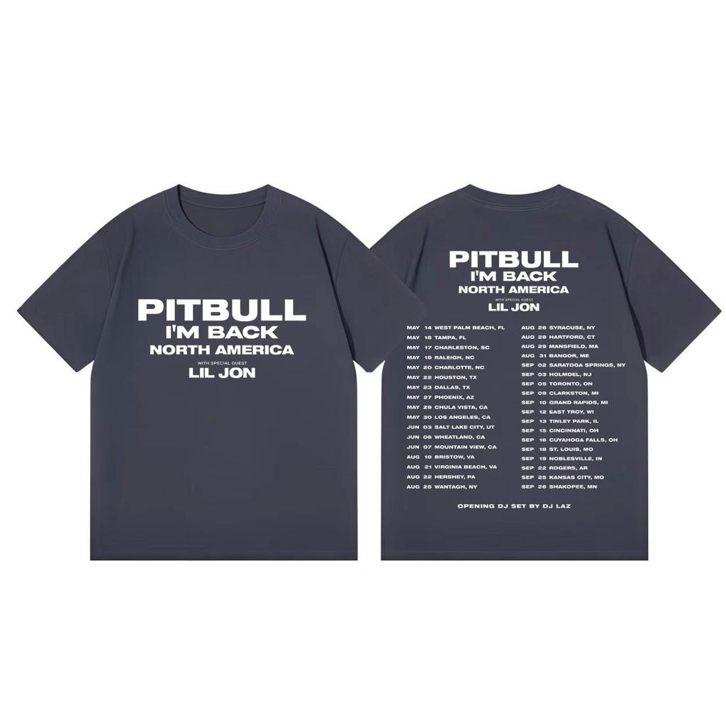 Rapper Pitbull Im Back Tour 2026 T-Shirt Herren Damen Hip Hop Mode Kurzarm T-Shirts Sommer Freizeit Locker Baumwoll T-Shirts