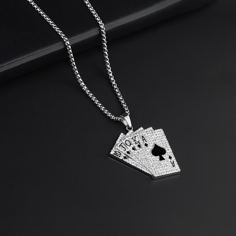 

Ожерелье с подвеской в ​​покере «Пики» из титановой стали, невыцветающая мода в стиле хип-хоп для мужчин и женщин