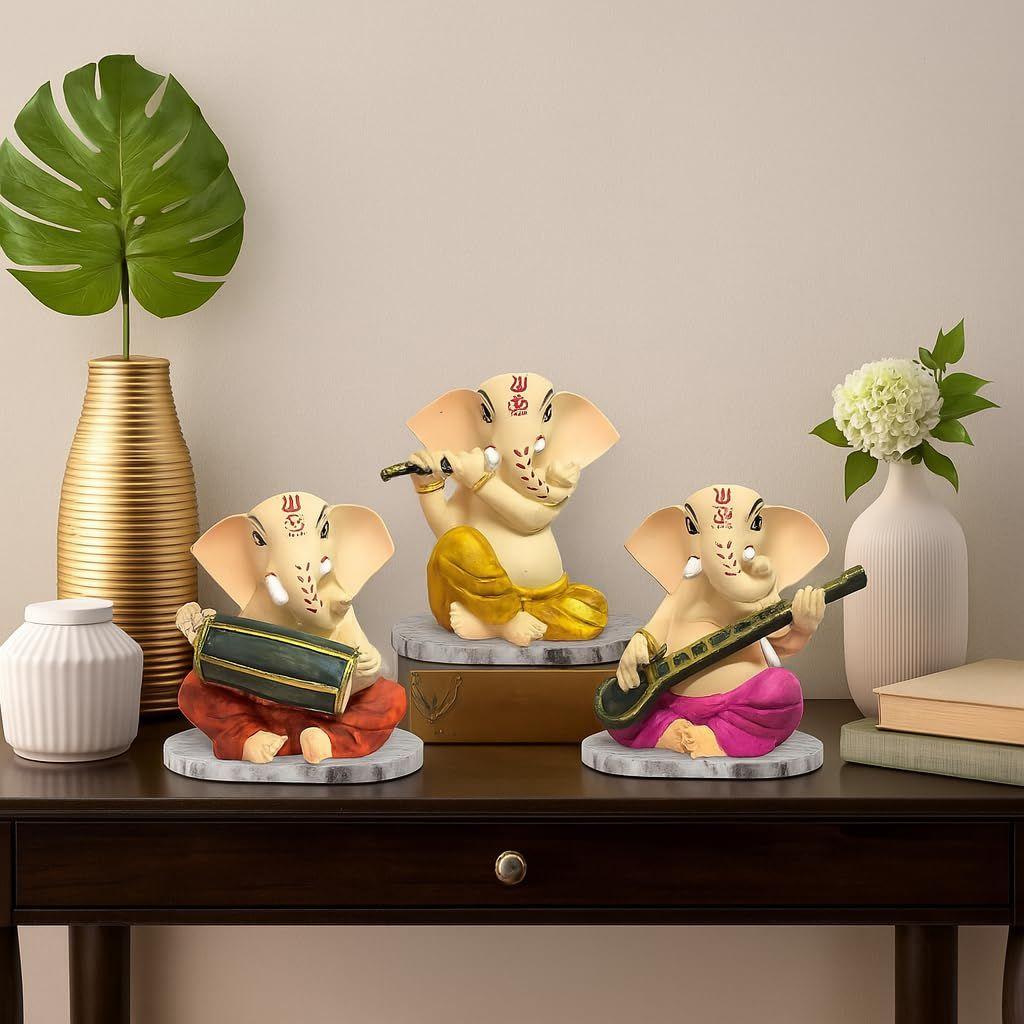 Sitting Ganesha with Musicall Instrumnents Decorative Statue for Home Decor