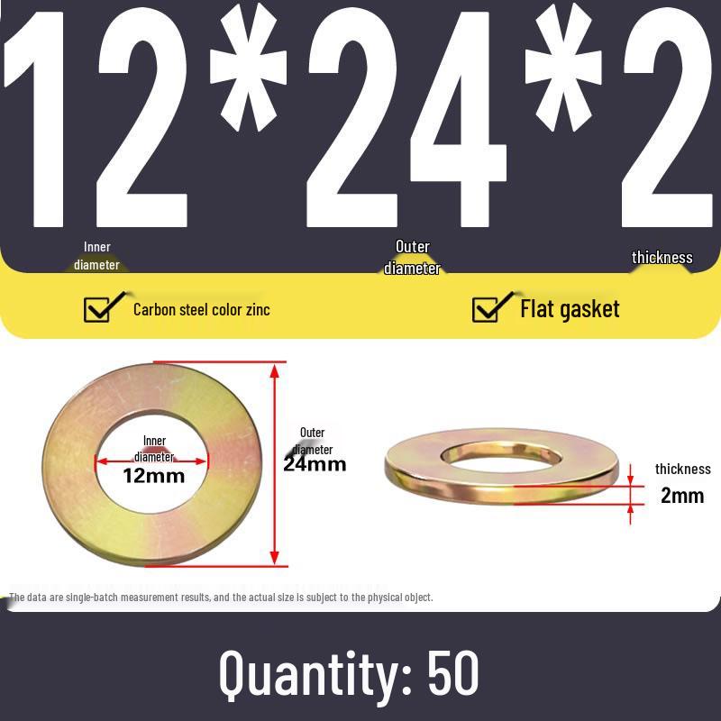 Yellow Color-Plated Zinc Flat Washer, Oversized 4.8 Grade Metallic Gold, Thickened & Thin Shim Options
