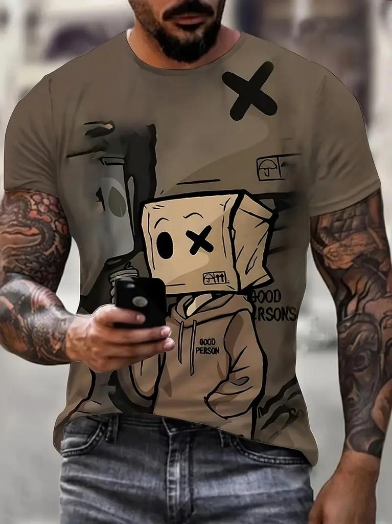 Cartoon Men's T Shirt Funny Graphic Print Summer Casual Short Sleeve Pullover Fashion T-shirts Outdoor Male Overszied Clothing