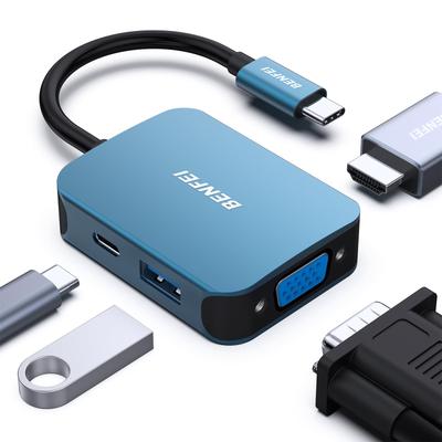 BENFEI USB C HUB USB To HDMI VGA USB C To USB USB Power Compatible with iPhone 15 MacBook iPad XPS 17 4in1, Type-C Adapter, Adapter, Type-C Delivery,