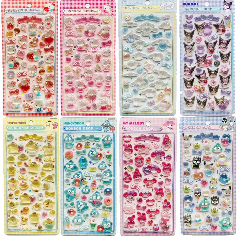 14 style Anime kitty cat Kuromi Cinnamoroll 3D Sanri Stickers Transparent Jelly Crystal Decorative Sticker Phone Case DIY KidToy