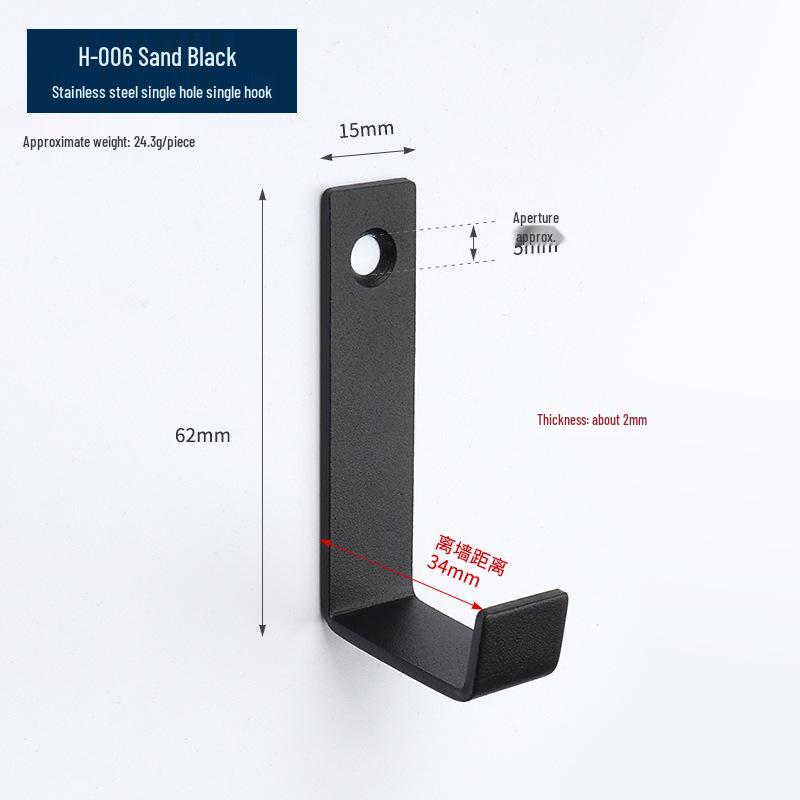 Black Stainless Steel Single Coat Hook for Cabinet, Door, Bathroom, and Kitchen