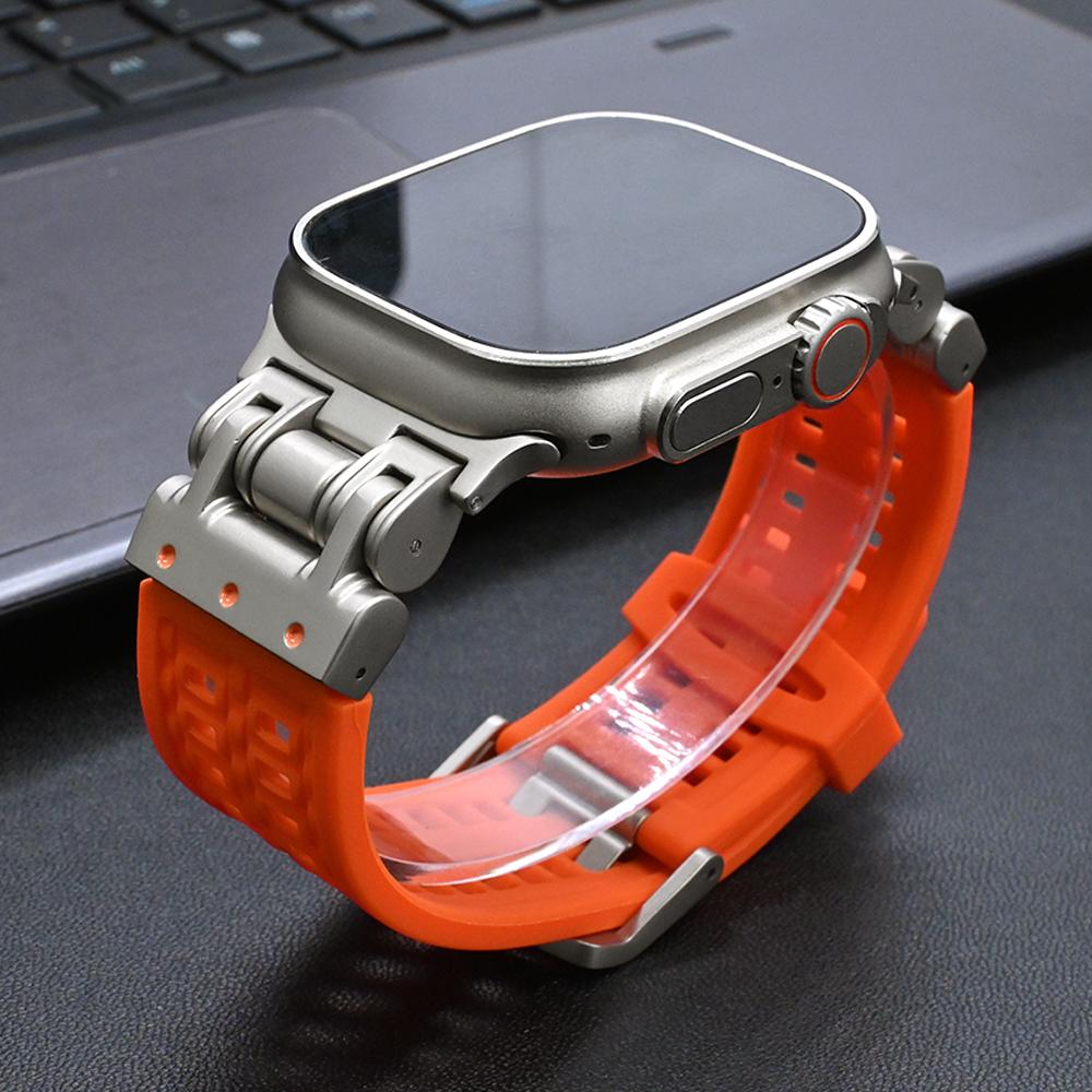 Silicone Bracelet Band for Apple Watch Ultra 2 Series 9 8 7 6 5 4 Se 3 Titanium Color Strap for Iwatch Ultra2 49mm 45mm 44 42mm