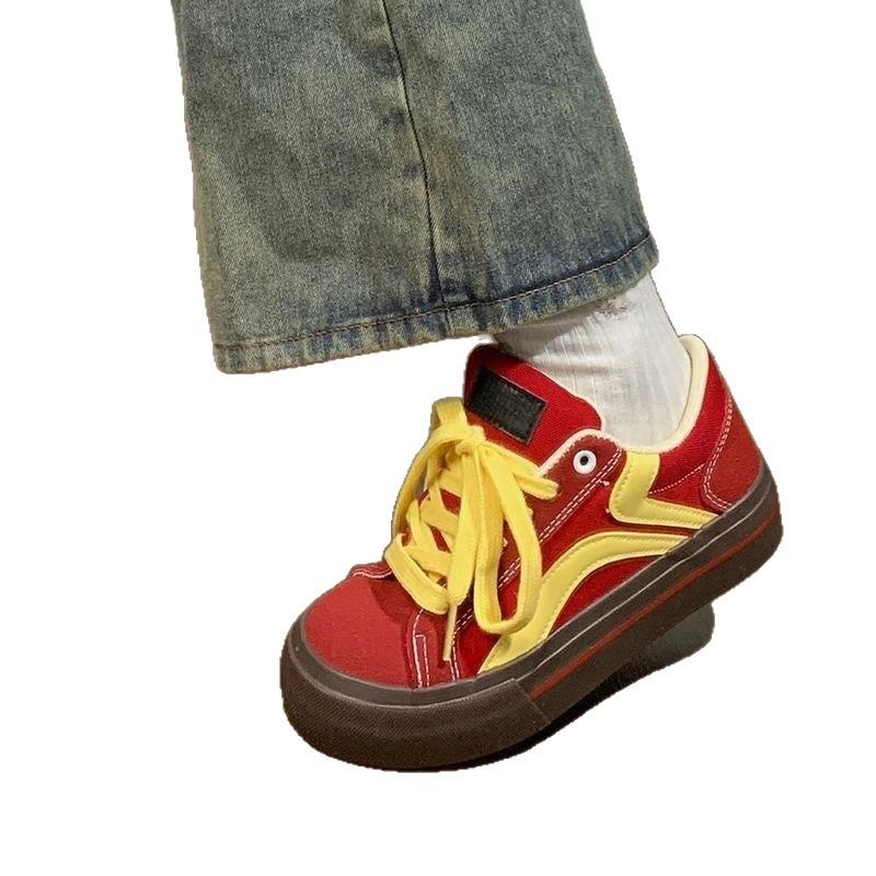 2025 red platform fashion versatile board shoes women's soft sole breathable student single shoes summer new casual sports shoes