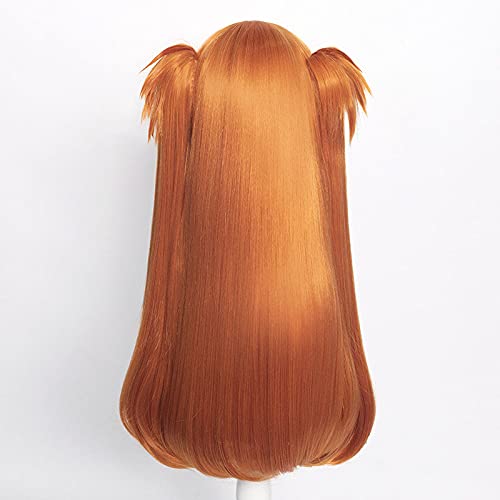 Orange heat-resistant cosplay wig with net and two buns