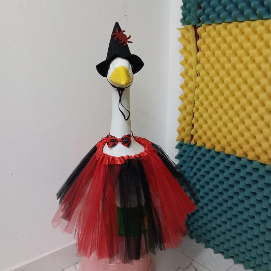 Witch Porch Goose Outfits Outdoor Halloween Goose Clothes with Witch Hat Tutu Skirt Bowtie for 23" High Cement Goose Statue Lawn Garden Decor