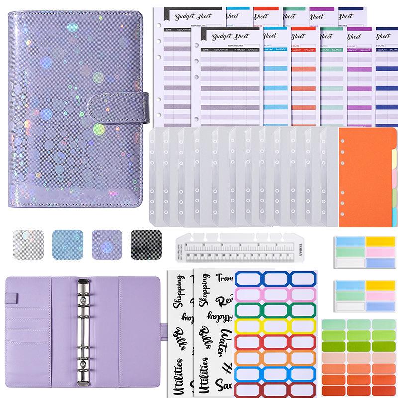 2023 A6 Spiral Loose-Leaf Pu Leather Budget Binder Notebook Planner with Cash Zipper Envelopes for Budgeting