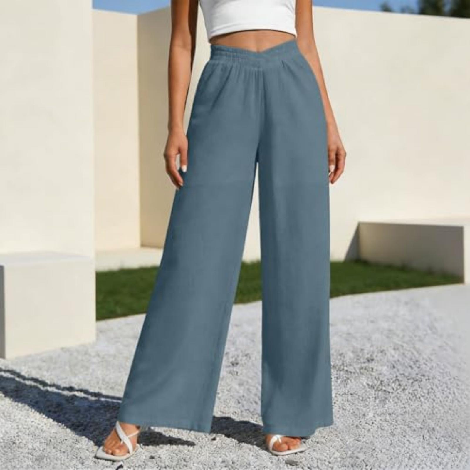 

Женские свободные повседневные прямые брюки с высокой талией S синий