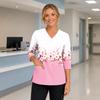 Bata de trabajo para mujer con estampado floral, cuello en V, bolsillos, aberturas laterales, mangas de tres cuartos