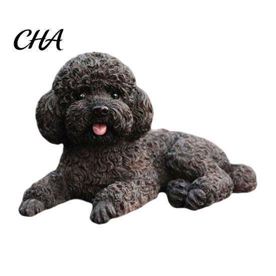 Elegant Poodle Model Realistic Teddy Dog Statue, Desktop Small Pet Model, Cute Laying Sculpture Bookshelf Display Piece for Car Dashboard, Desk,