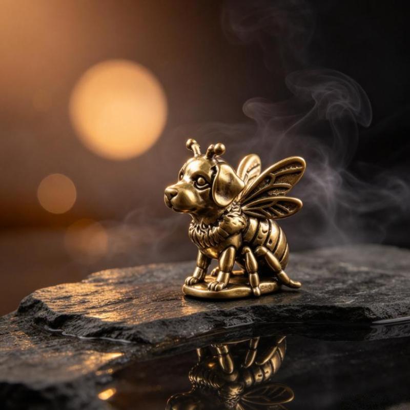 1/2Pcs Brass Small Bee Dog Mini Figurine Set Of Vintage Craft For Home Decoration Art Collection Gifts Desktop Ornament