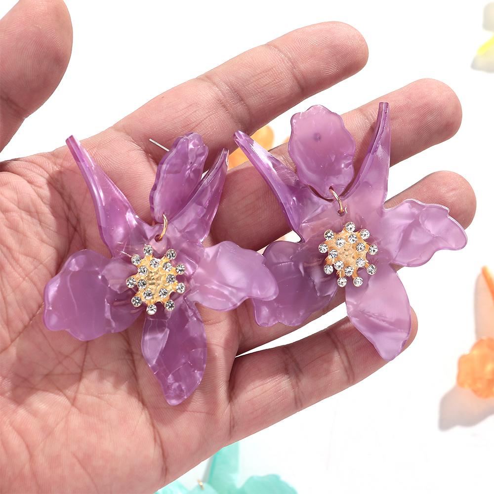 Statement Colorful Acrylic Large Flower Earrings for Women Fashion Resin Geometric Floral Drop Earring Popular Jewelry Gift
