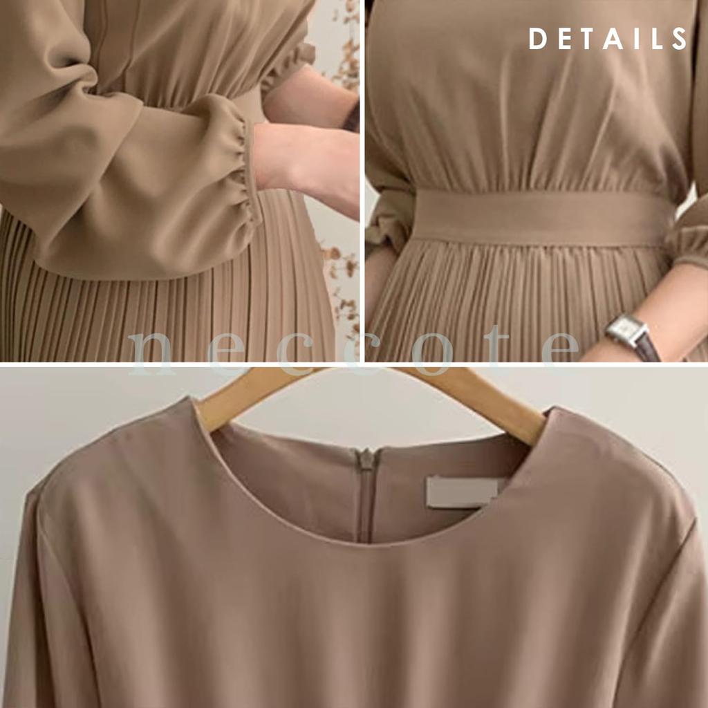Necote Pleated Classic Long Party Solid Long For Office Size NC405BEM Women's Dress, Sleeves, Dress, Color, Length, Adults, Wear, Spring, Autumn,