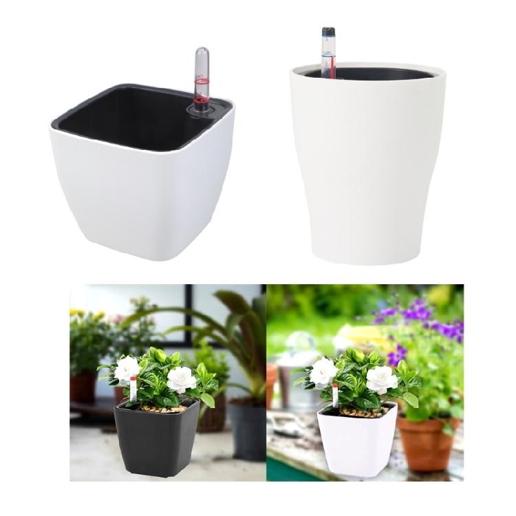 Plastic Self Watering Flowerpot Lazy Desktop Rectangular Square Plant Flower Pots with Water Level Indicators for Office