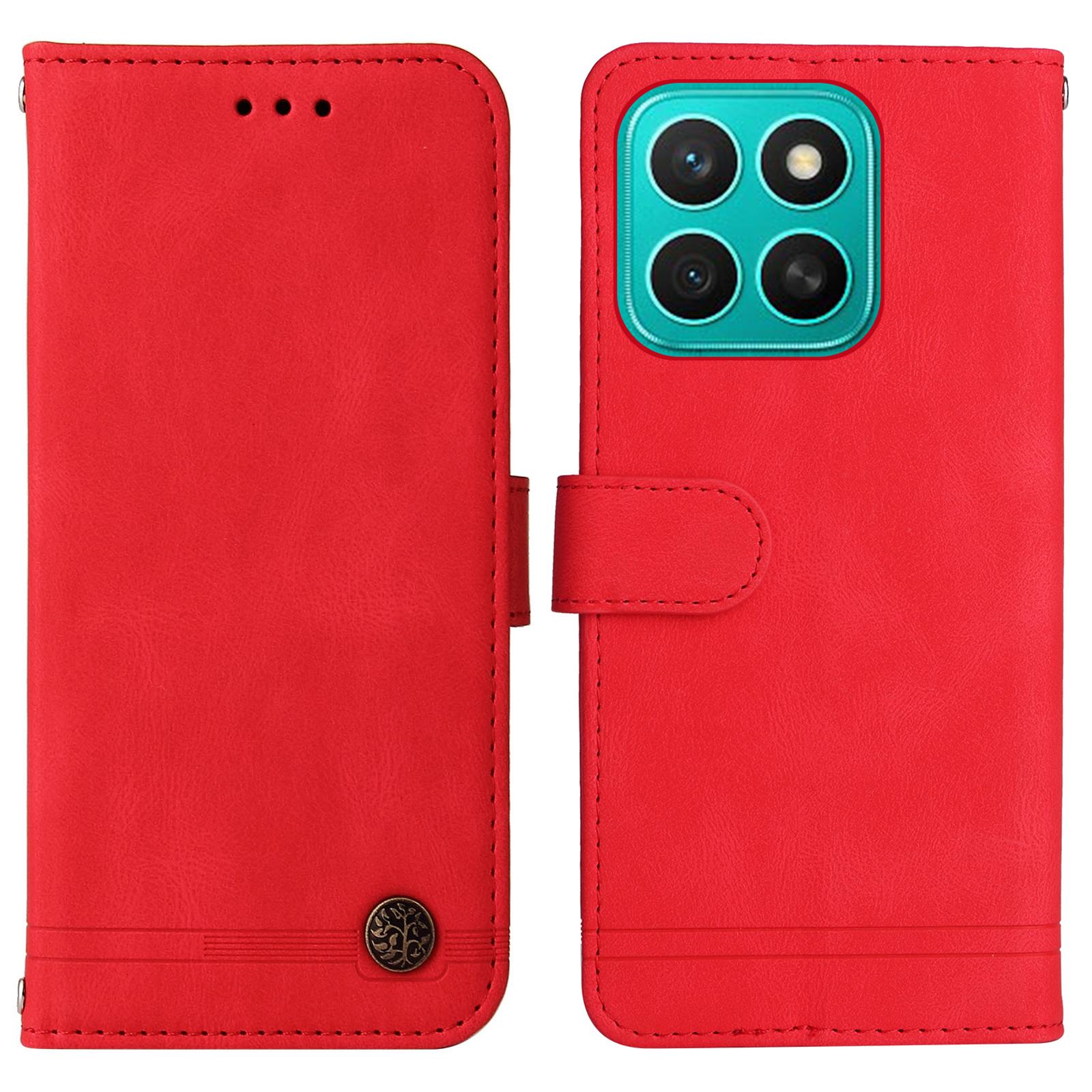 

Для Honor X8c 4G Шкіряні гаманці-чохли Шкіряний на дотик Чохол для телефону-підставка з ремінцем Red