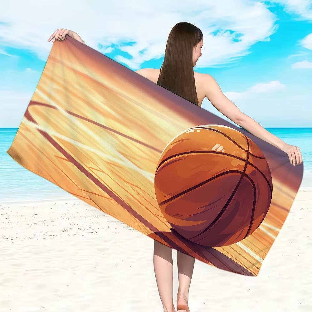 Basketball Court Towel Soft Lightweight Anti-Sand Large Beach Towel Quick-Drying Bath Sports Family