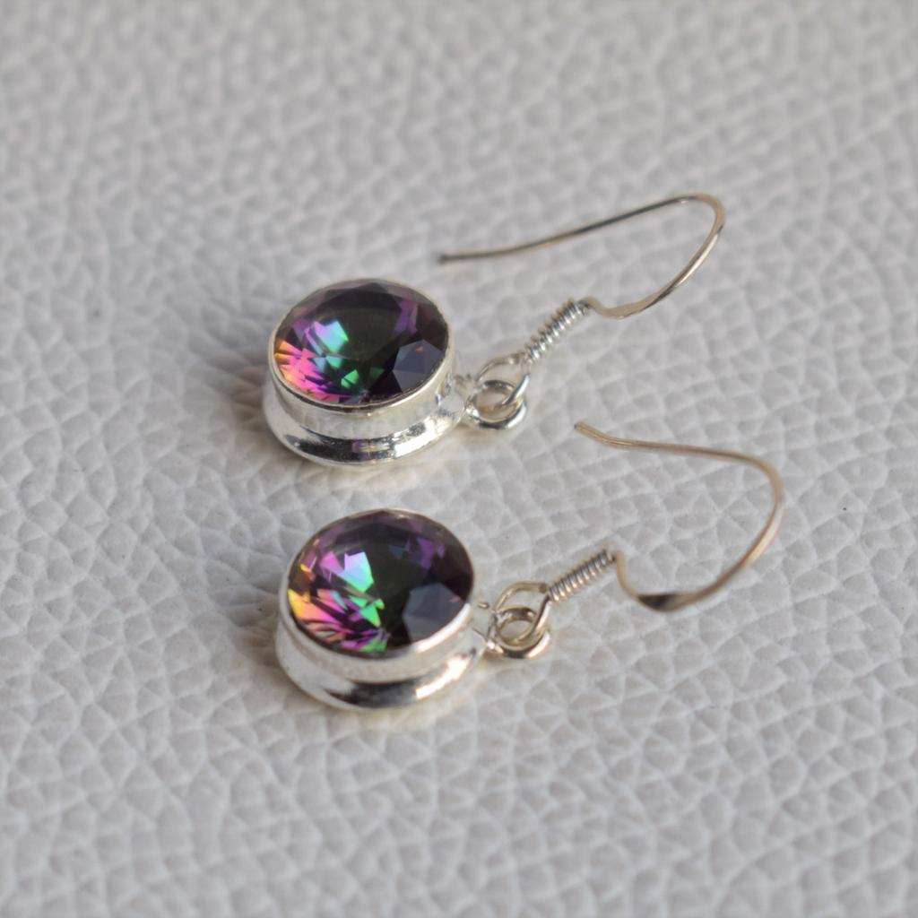 Mystic Topaz Earrings, Handmade 925 Sterling Silver Earring, Round Topaz Earrings, Birthday Gift, Rainbow Earring, Gemstone Earrings
