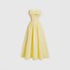 Light Yellow Tube Top Long Dress for Women, Bow, Fish Bone Waist A-shaped Big Party Dress Dress