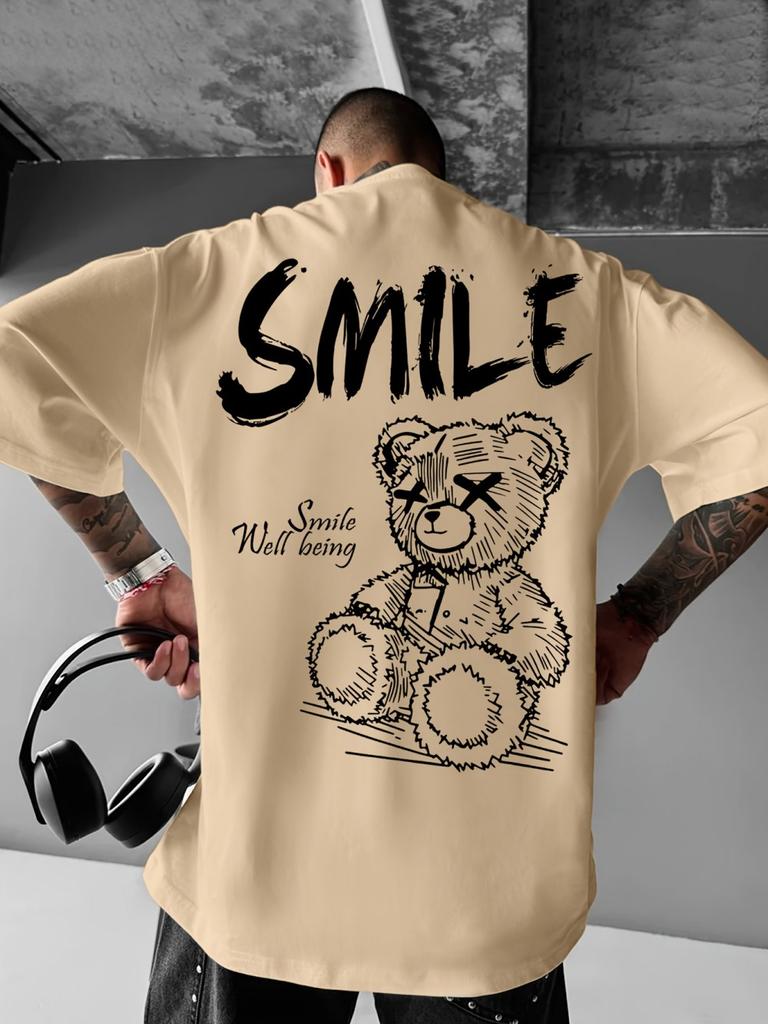 Men's Summer Fashion Letter Printed Comfortable Breathable Round Neck T-shirt Outdoor Street Style Top