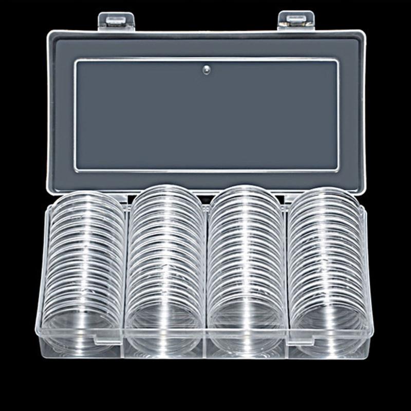 60pcs 40mm Coin Preservation Box Round Dustproof Transparent Coin Capsules Plastic Commemorative Medals Holder Case