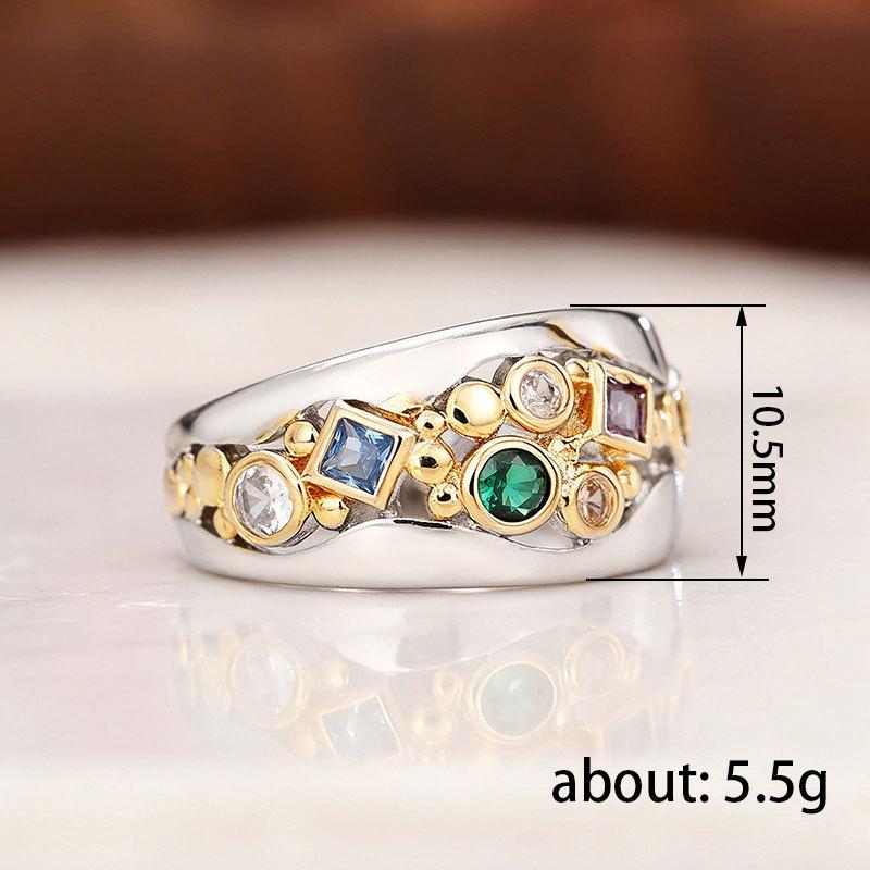 Ethnic style accessories, creative hollow two-color slightly inlaid zircon ring, trendy fashion women's ring