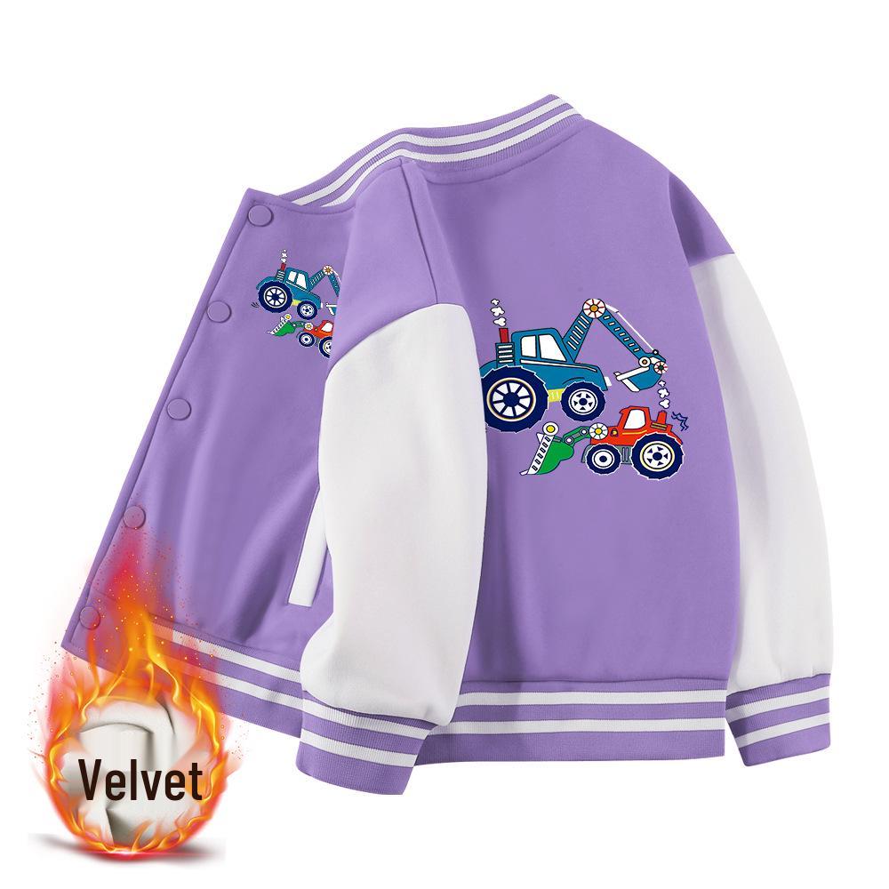 Boys' Versatile Spring/Autumn Jacket - Trendy Velvet Baseball Cardigan