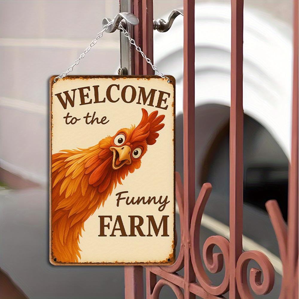 "Welcome to the Funny Farm" Rooster Sign - 8x12 Inch Vintage Metal Decor for Coop & Garden