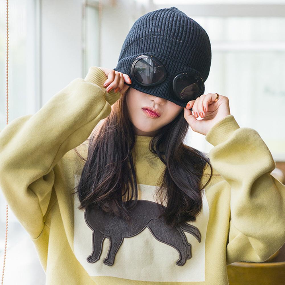Bonnet en tricot pour hommes/femmes avec ornements lunettes Chapeau chaud à la mode
