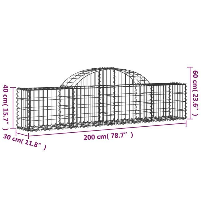 VidaXL Paniers à gabions arqués 4 pcs 200x30x40/60 cm Fer galvanisé, gabion, cage de gabion, panier de mur de gabion, mur de 3146049